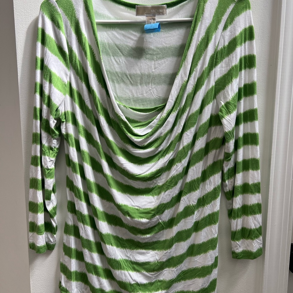 Michael Kors women’s Green and White Striped Drape Top size medium